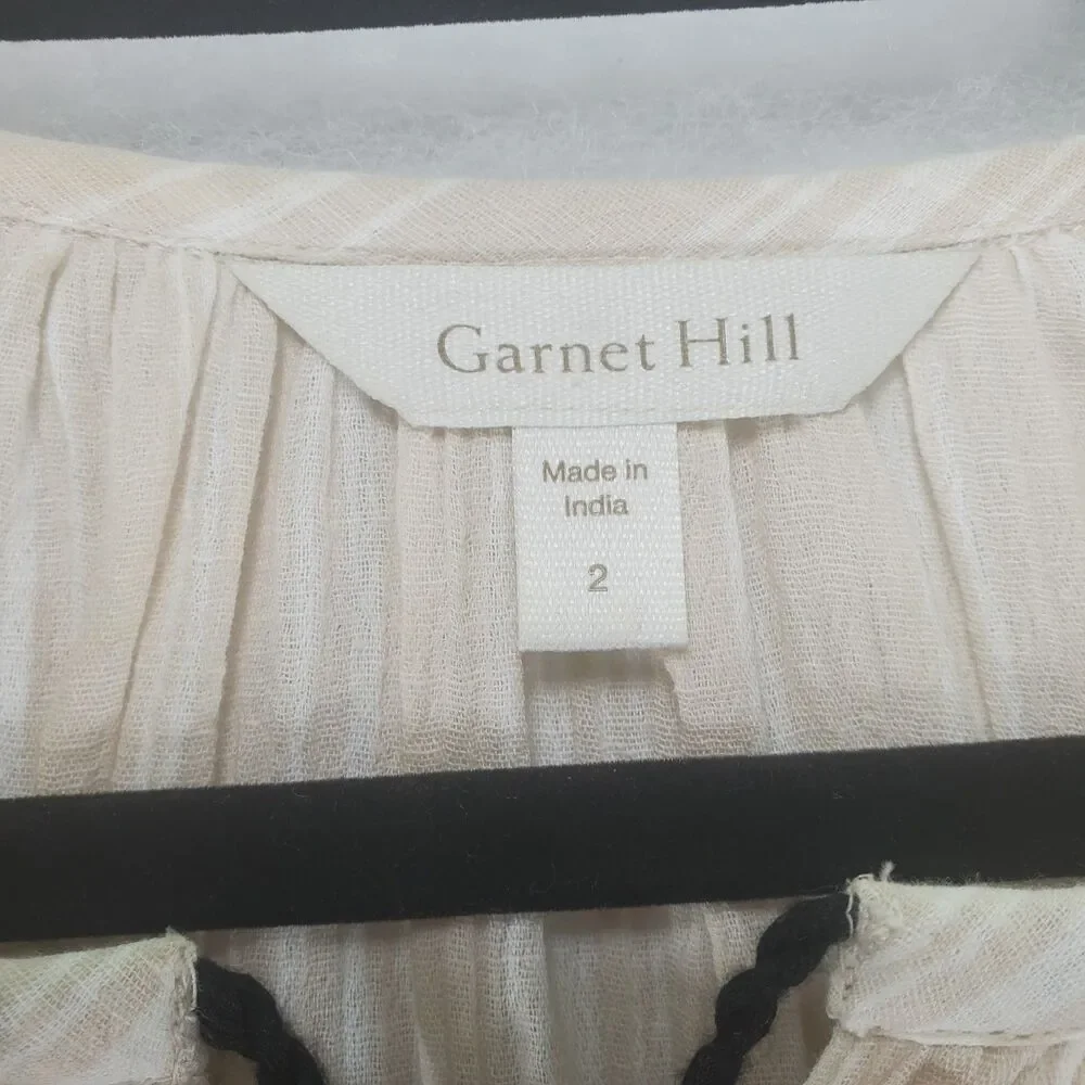 sz 2 Garnet Hill Organic Cotton Embroidered Gauze Tunic Dress Slip Knee Length